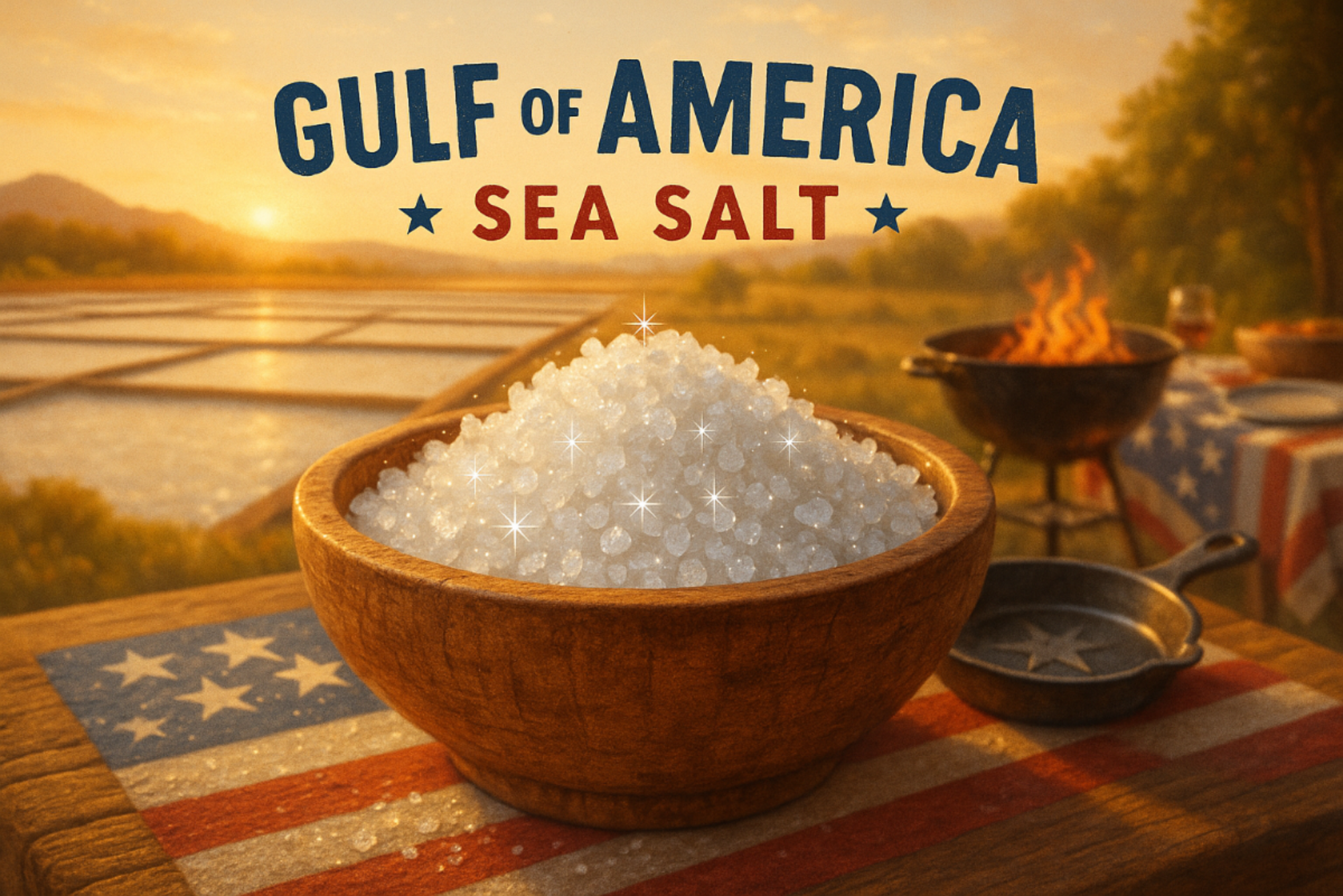 Gulf of America Sea Salt coming from Colima Mexico Proudly USA-bound for coast-to-coast kitchens. Born under sun, gathered by generations, this salt shows up ready for tailgates, campfires, and Sunday suppers. Give your food the star-spangled sparkle. Shake on a little freedom—love America, one pinch at a time. It's patriotic salt